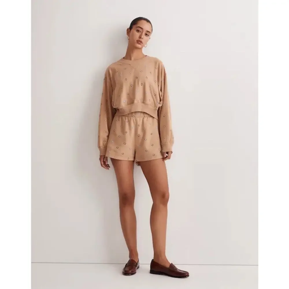 Madewell Terry Sweatshirt in Dot Daisy Size 2X Tan Sloucy Oversized Boho Lounge